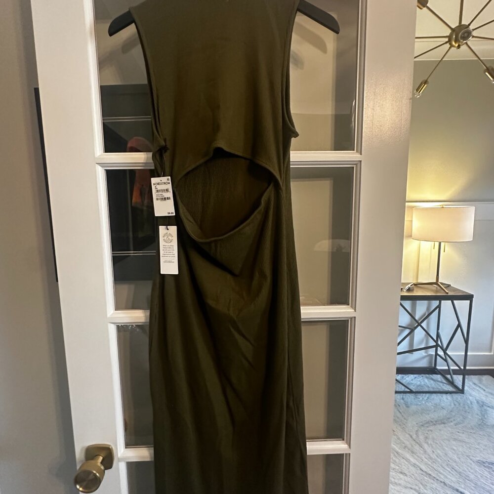 Treasure & Bond Back Rib Cutout Cotton Stretch Midi Dress